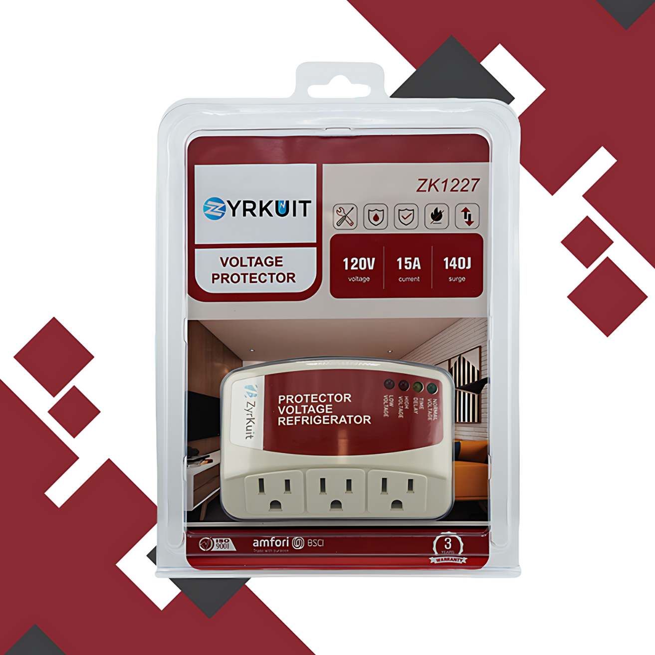 Zyrkuit Protector Electrónico de Voltaje y Sobretensión – Máxima Protección para Refrigeradores (Hasta 27 cu. ft.) | Protección Contra Altos/Bajos Voltajes, Apagones y Picos Eléctricos